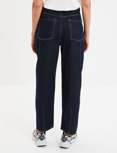 Jean balloon taille haute cropped coton denim brut femme