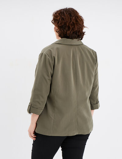 Veste droite manches 3/4 à revers vert kaki femme grande taille