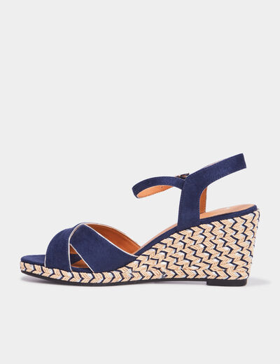Sandales à talons compensés bleu marine femme