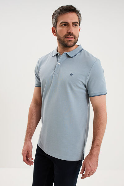 Polo piqu&eacute; coton manches courtes bleu gris homme
