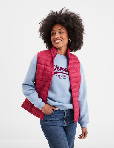 Doudoune légère droite sans manches rose framboise femme