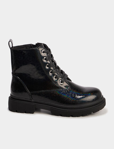 Boots crant&eacute;es vernies &agrave; paillettes noir fille