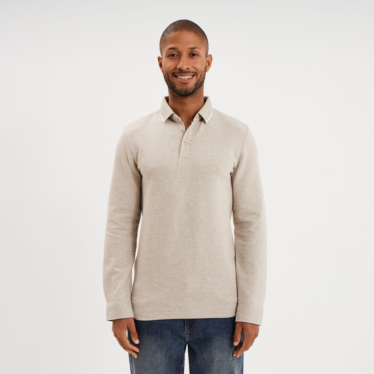 Polo manches longues gris clair homme