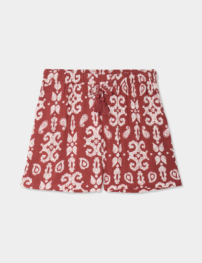 Short large crêpe avec pampilles terracotta femme