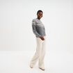 Pull col rond jacquard manches longues gris clair femme