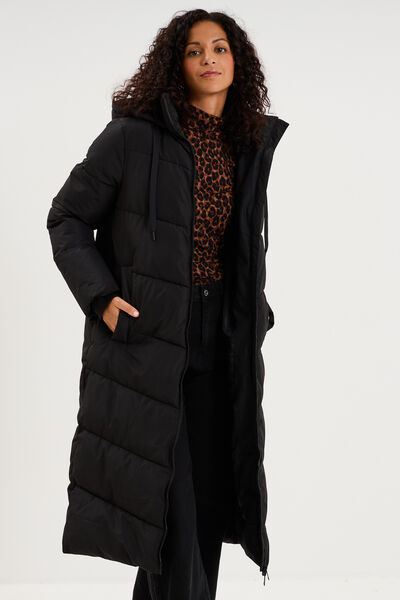 Doudoune longue zipp&eacute;e &agrave; capuche noir femme