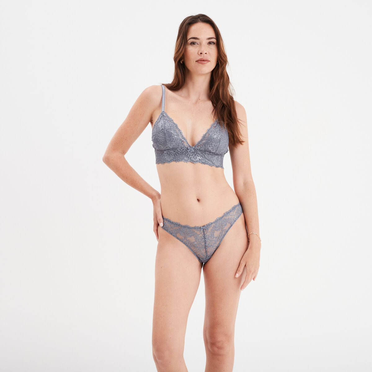 Culotte en dentelle bleu gris femme