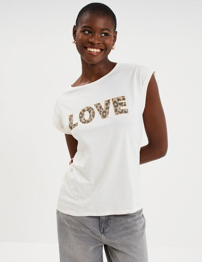 T-shirt col rond manches courtes coton blanc femme