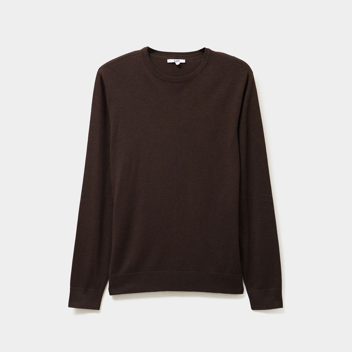 Pull droit col rond coton m&eacute;lang&eacute; marron fonc&eacute; homme