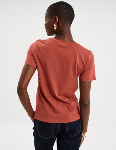 T-shirt ajust&eacute; manches courtes coton terracotta femme