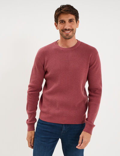 Pull en maille textur&eacute;e col rond vieux rose homme
