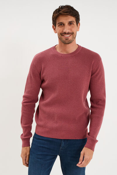 Pull en maille textur&eacute;e col rond vieux rose homme