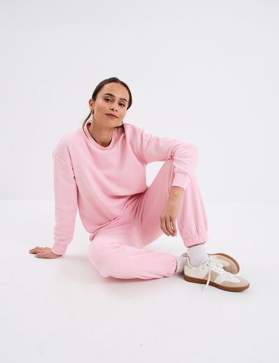 Pantalon jogging droit molleton rose clair femme