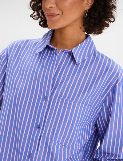 Chemise oversize 1 poche coton bleu electrique femme