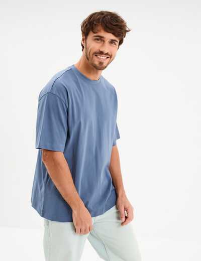 T-shirt col rond coupe relax coton &eacute;pais bleu gris homme