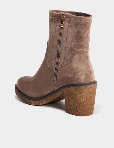 Boots effet su&eacute;dine &agrave; talons taupe femme