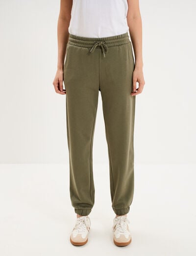 Pantalon de jogging molletonn&eacute; vert kaki femme