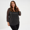Blouse manches 3/4 pliss&eacute;e paillettes noir femme grande taille