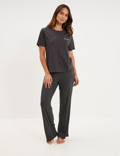 T-shirt col rond manches courtes coton gris fonc&eacute; femme