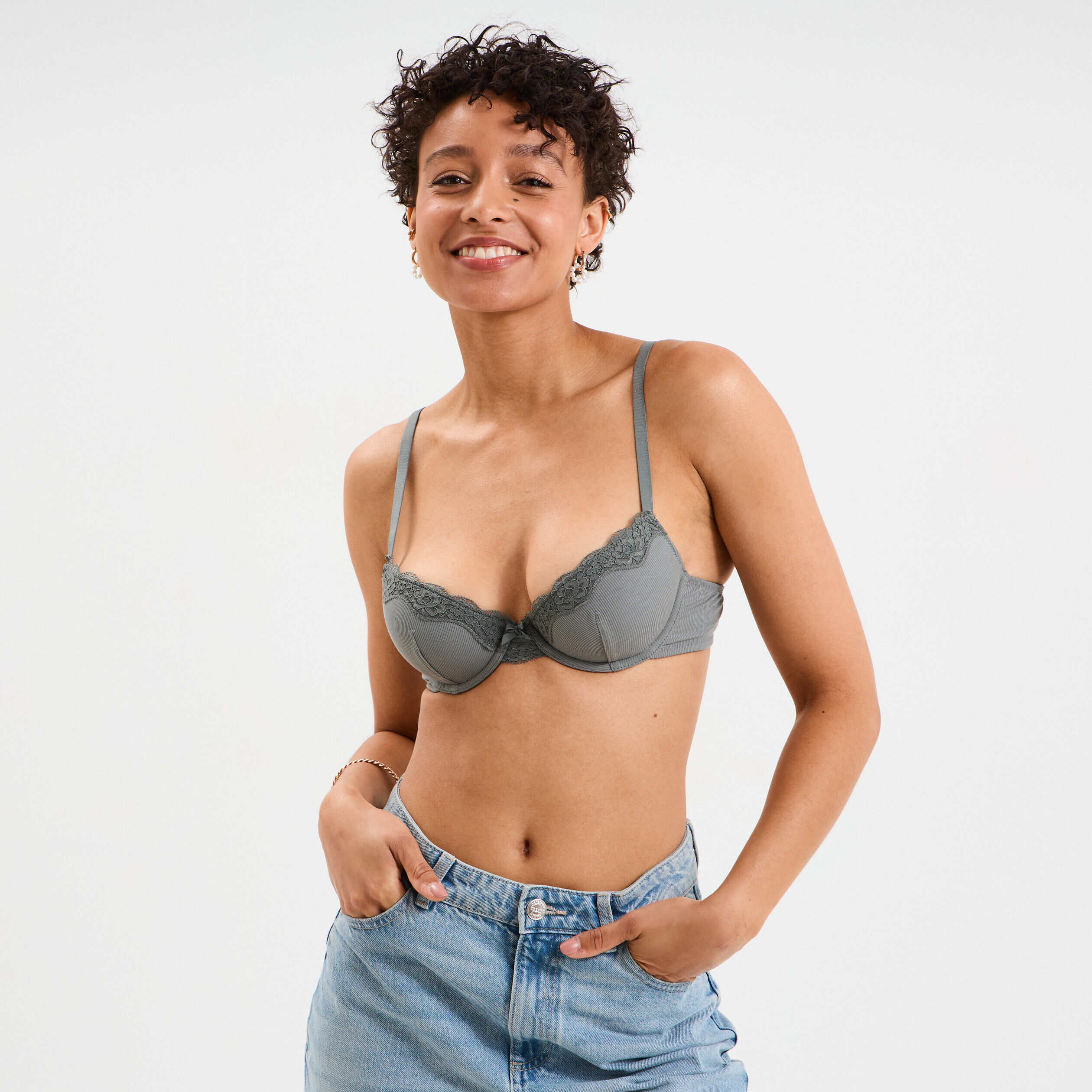 Soutien-gorge corbeille paddé vert kaki femme LH