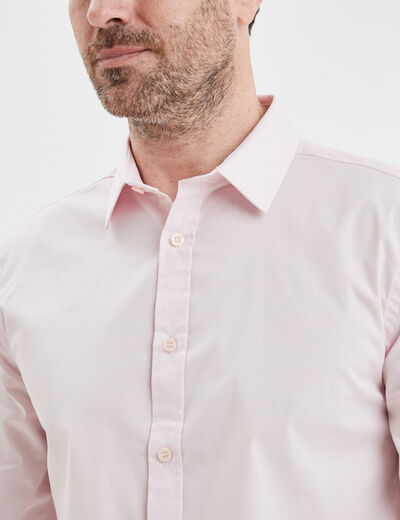Chemise effet stretch manches longues rose clair homme