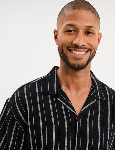 Chemise col cubain manches courtes coton noir homme