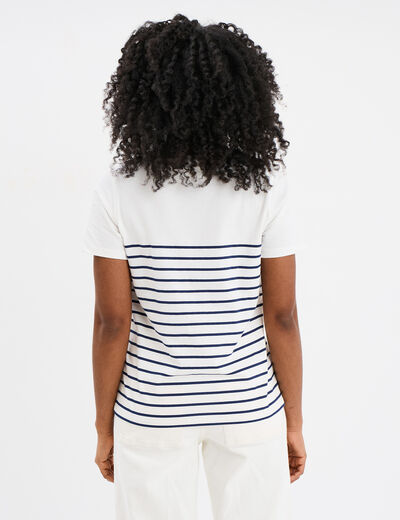 T-shirt manches courtes coton Stitch ivoire femme