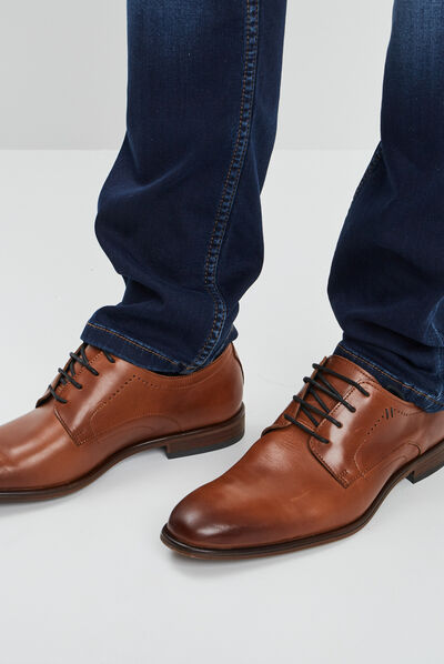 Derbies à lacets en cuir lisse marron homme