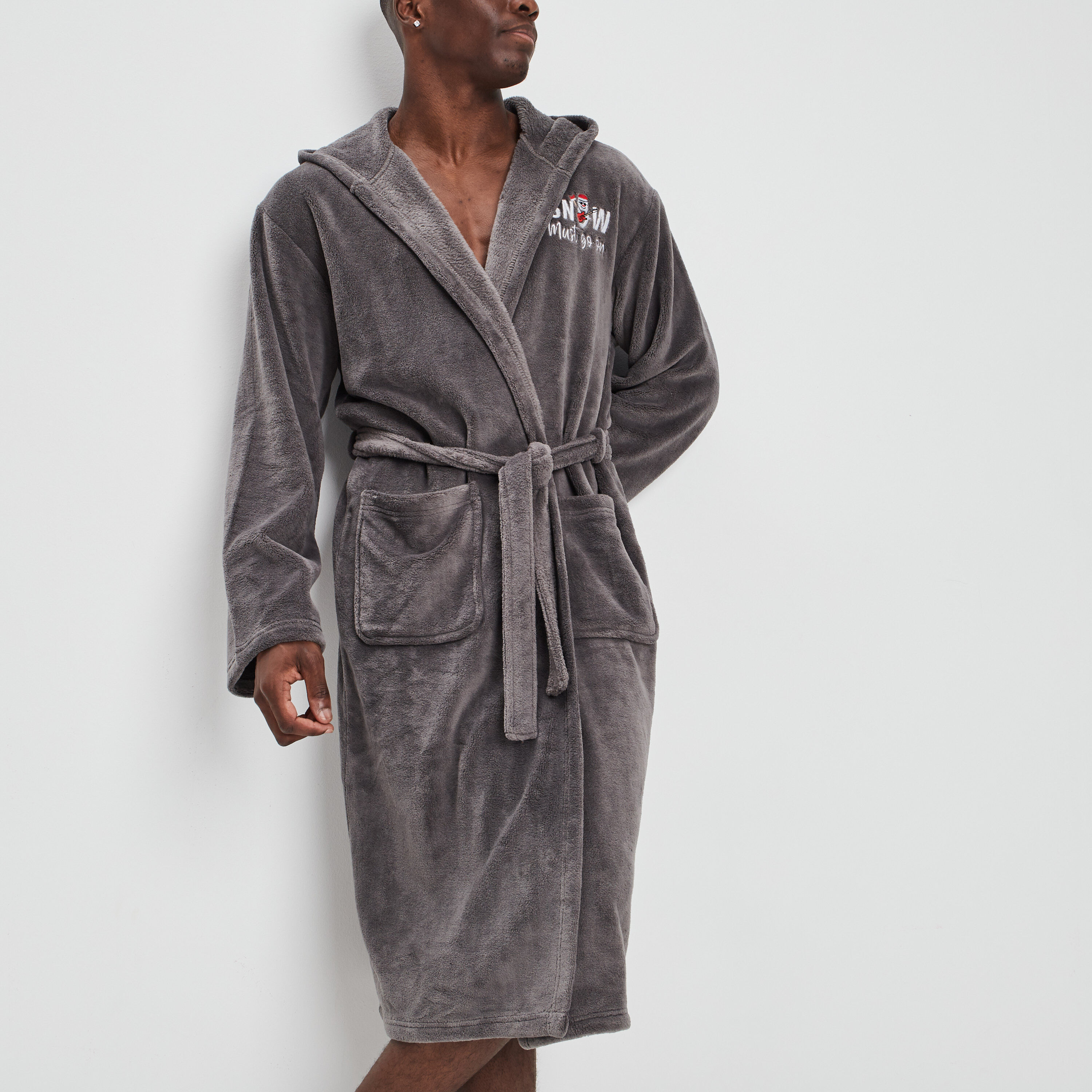 Peignoir de Noël à capuche gris homme LH