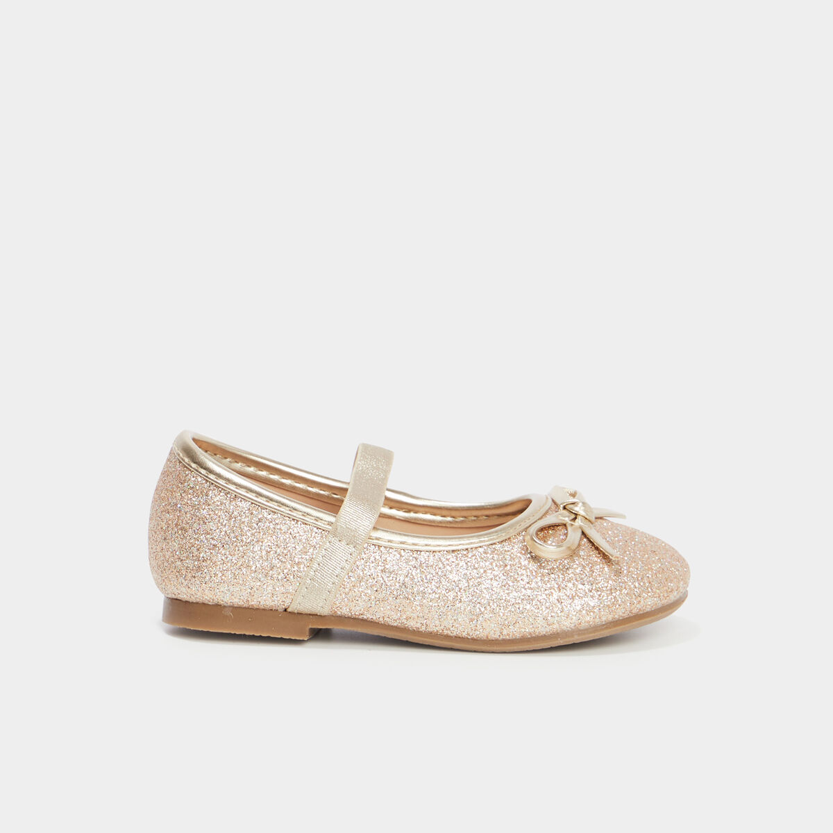Ballerines &agrave; paillettes et noeuds jaune or b&eacute;b&eacute; fille