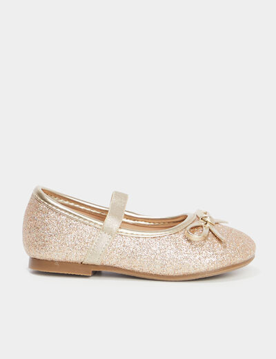 Ballerines à paillettes et noeuds jaune or bébé fille