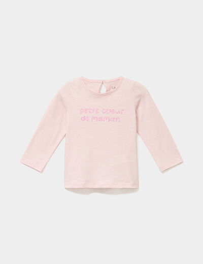 T-shirt manches longues coton rose clair b&eacute;b&eacute; fille