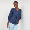 Blouse brod&eacute;e manches 3/4 gaze de coton bleu marine femme