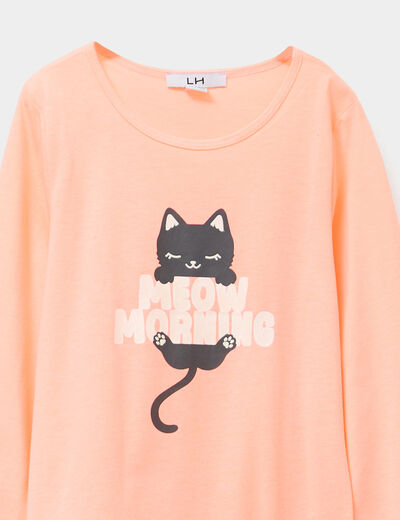 Ensemble pyjama pantalon et t-shirt orange fluo fille