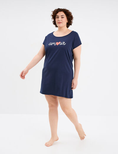 Chemise de nuit manches courtes coton bleu marine femme grande taille