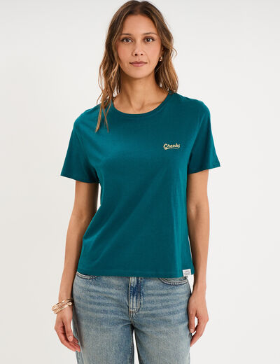 T-shirt col rond manches courtes vert fonc&eacute; femme