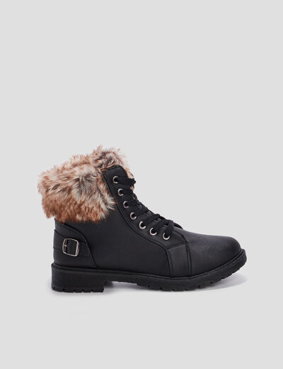 Bottines plates fourrées noir femme