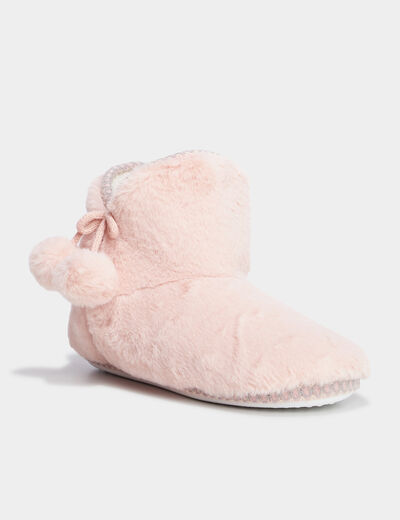 Chaussons bottines fausse fourrure rose femme
