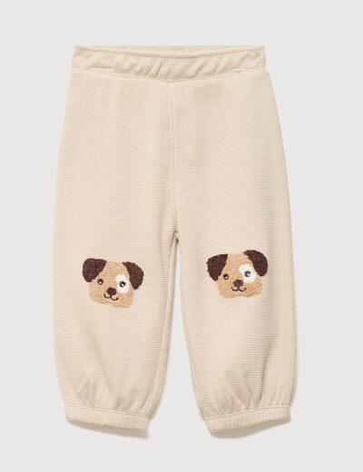 Pantalon de jogging patchs genoux coton sable b&eacute;b&eacute; gar&ccedil;on