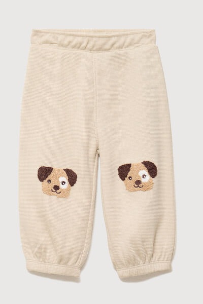 Pantalon de jogging patchs genoux coton sable b&eacute;b&eacute; gar&ccedil;on