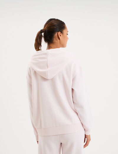 Sweat zipp&eacute; &agrave; capuche molleton rose clair femme