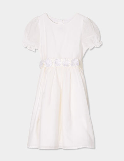 Robe manches ballon ceinture fleurs ivoire fille