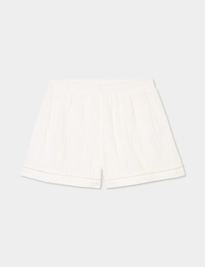 Bas de pyjama short gaze de coton blanc femme