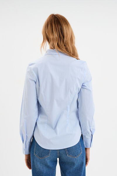 Chemise cintr&eacute;e manches longues bleu ciel femme