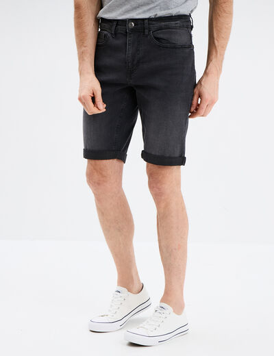 Bermuda stretch droit en jean denim noir homme