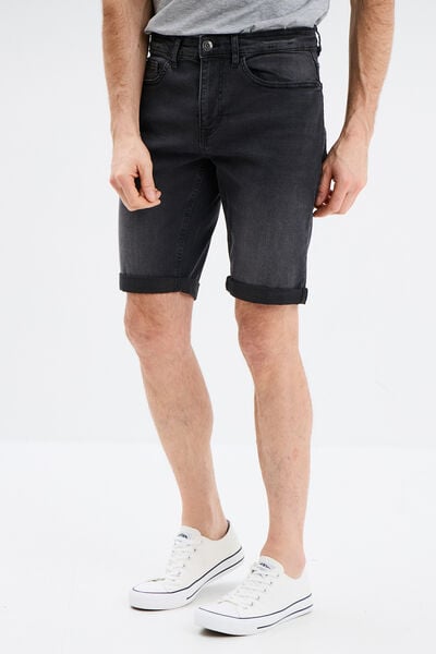 Bermuda stretch droit en jean denim noir homme