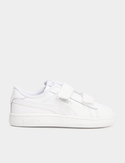 Tennis basses à scratchs Puma Smash blanc garçon