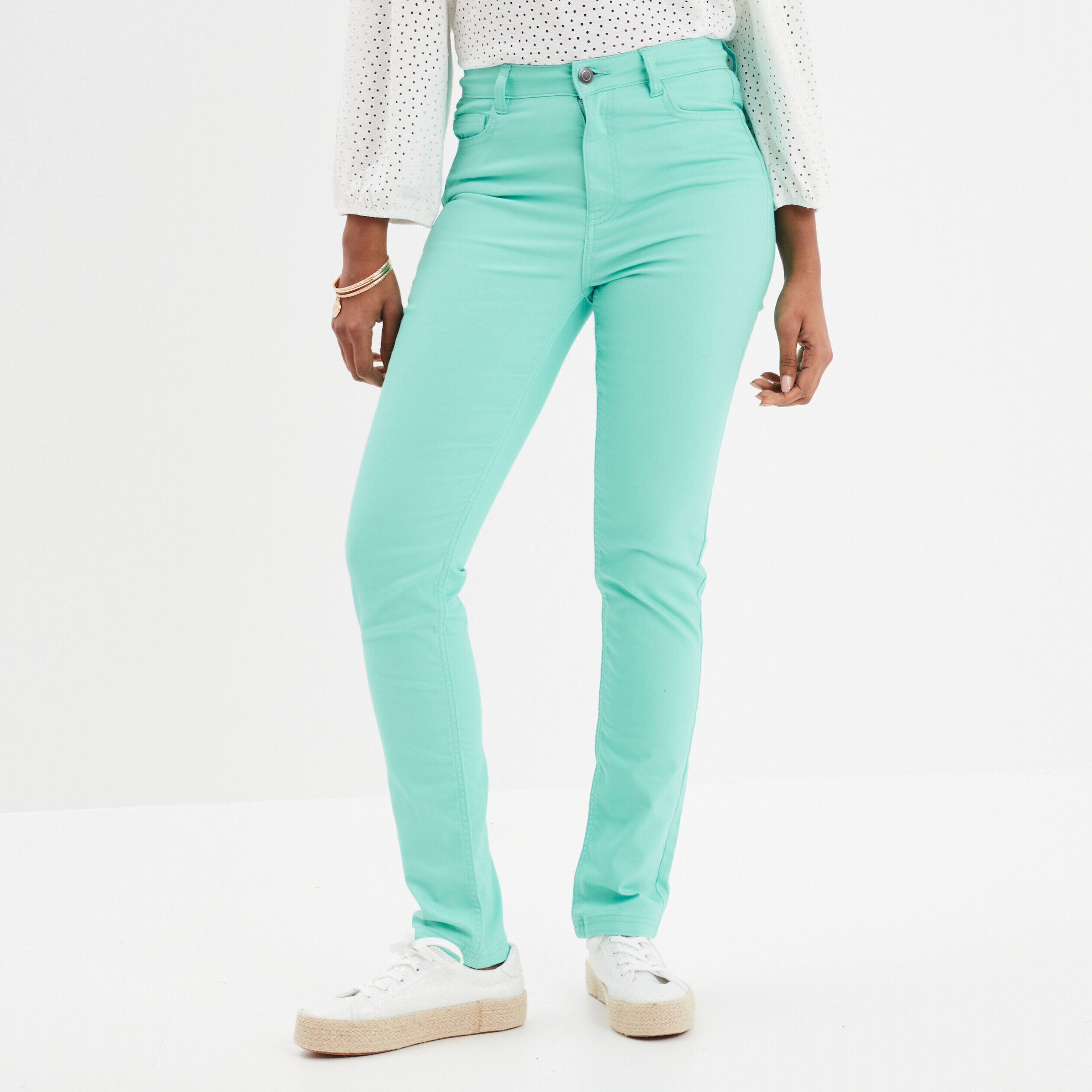Pantalon slim taille normale bleu turquoise femme LH