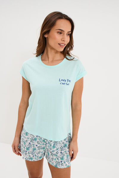 Ensemble pyjama short et t-shirt ecru femme