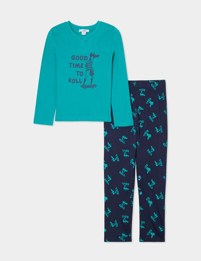 Ensemble pyjama pantalon 2 pièces coton vert garçon